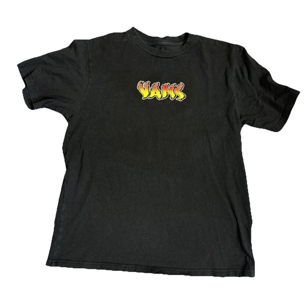 Vans Kustom Classic Tee Shirt Boys L Vans Flaming and Vans Off the Wall on Back